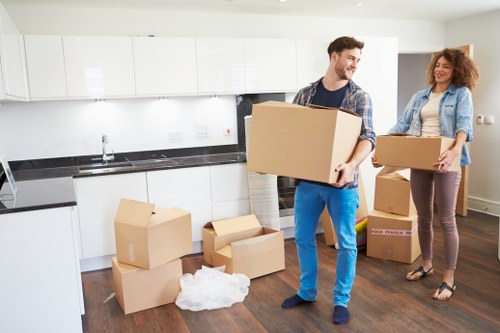 Bromley office relocation with labelled boxes and furniture